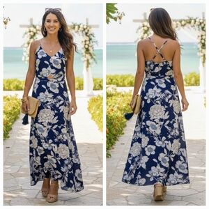 NWT Parisian Collection L Boho Garden Party  Wedding Guest Resortwear Maxi Dress